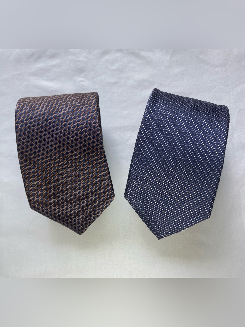2 Eton Mens Silk Geometric Neckties Blues Bronze 3 x 58.5 (Both)
